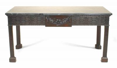 Chinese Chippendale Mahogany Green Marble Console Table