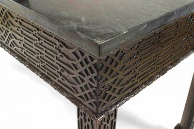 Chinese Chippendale Mahogany Green Marble Console Table