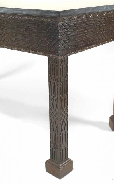 Chinese Chippendale Mahogany Green Marble Console Table