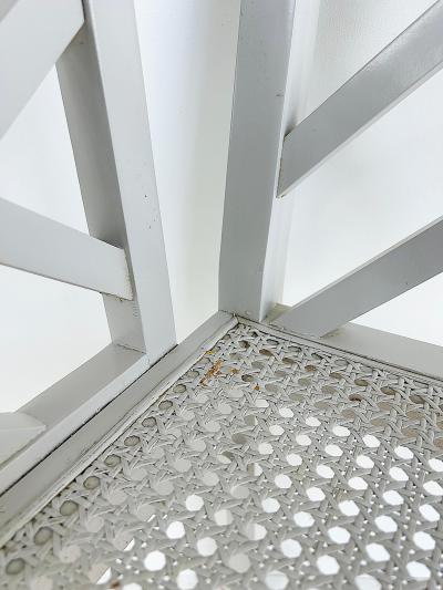 Chinese Chippendale Pagoda Lattice Back White Painted Armchair with Caned Seat