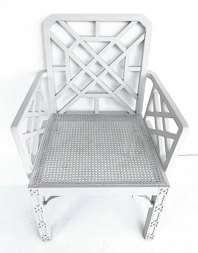 Chinese Chippendale Pagoda Lattice Back White Painted Armchair with Caned Seat