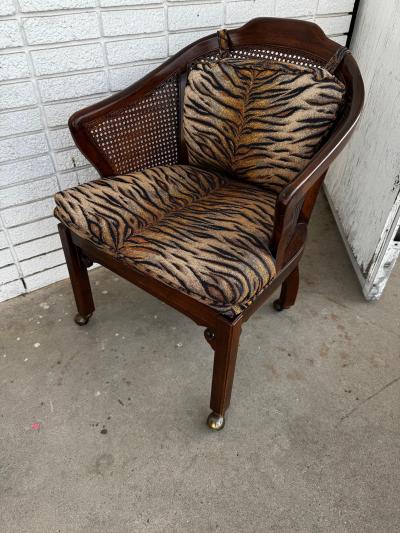 Chinese Chippendale Walnut and Cane Armchair on Casters
