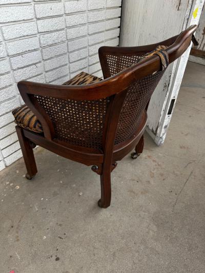 Chinese Chippendale Walnut and Cane Armchair on Casters