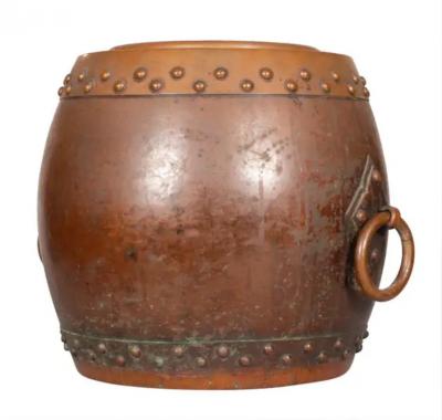 Chinese Copper And Bronze Barrel Form Planter