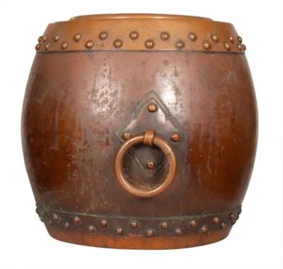 Chinese Copper And Bronze Barrel Form Planter