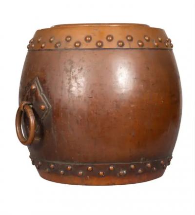 Chinese Copper And Bronze Barrel Form Planter