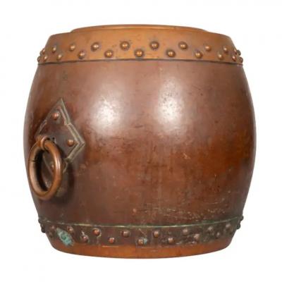 Chinese Copper And Bronze Barrel Form Planter