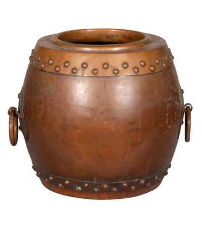 Chinese Copper And Bronze Barrel Form Planter