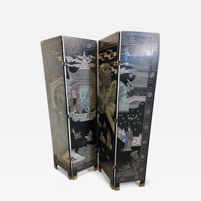 Chinese Coromandel 4 Fold Screens