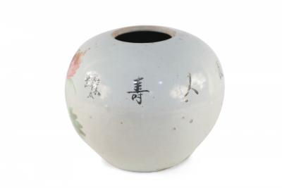 Chinese Cream and Botanical Design Round Porcelain Vase