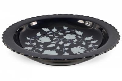 Chinese Dark Blue and White Peony Flower Design Scalloped Porcelain Bowl