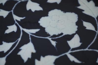 Chinese Dark Blue and White Peony Flower Design Scalloped Porcelain Bowl