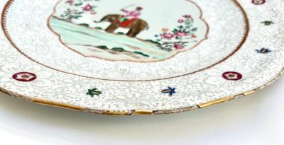 Chinese Export Anglo Indian Market Elephant Mahout Chargers Pair circa 1760