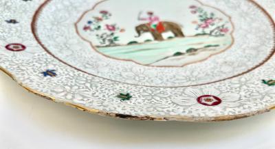 Chinese Export Anglo Indian Market Elephant Mahout Chargers Pair circa 1760