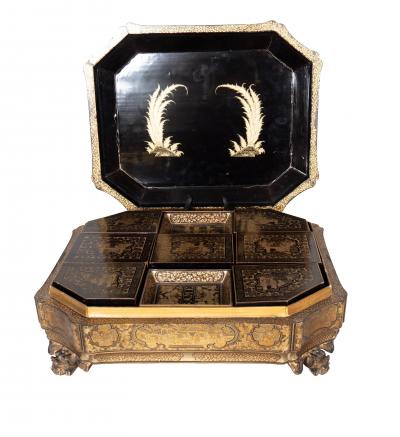 Chinese Export Black Lacquer Game Box