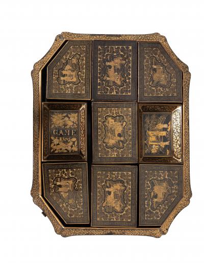 Chinese Export Black Lacquer Game Box
