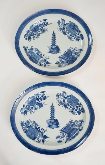 Chinese Export Blue Fitzhugh Platters from the Cabot Perkins Service
