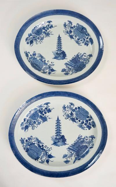 Chinese Export Blue Fitzhugh Platters from the Cabot Perkins Service