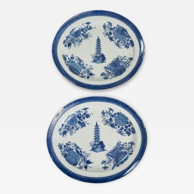 Chinese Export Blue Fitzhugh Platters from the Cabot Perkins Service