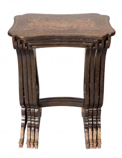 Chinese Export Brown Lacquer Quartetto Tables