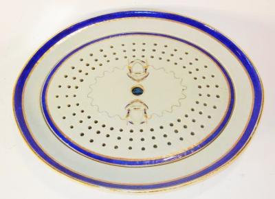 Chinese Export Chop Platter and Strainer Rare Unused Marriage Armorial