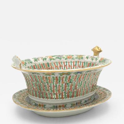 Chinese Export Famille Rose Chestnut Basket on Stand circa 1880