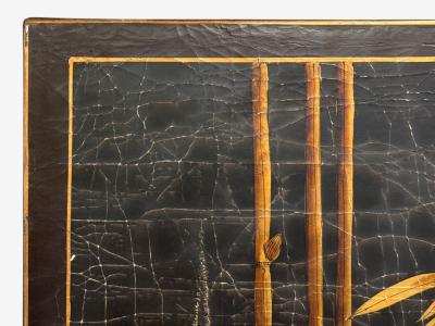 Chinese Export Jappanned Screen Crackle Lacquer Gilt Brass China 1960s