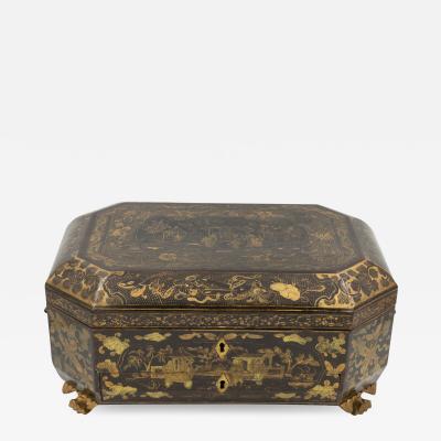 Chinese Export Lacquer Sewing Box Circa 1850 Made For The English Market