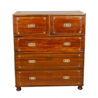 Chinese Export Mahogany and Brass Inlaid Campaign Chest