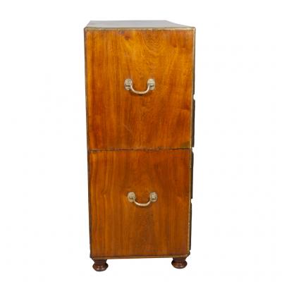 Chinese Export Mahogany and Brass Inlaid Campaign Chest