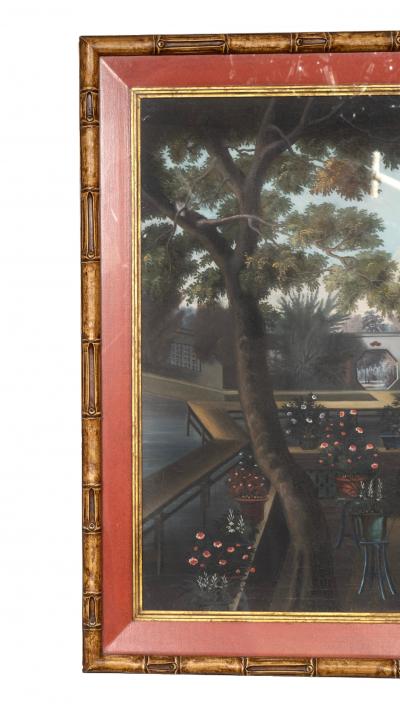 Chinese Export Oil On Canvas Of Court Scene