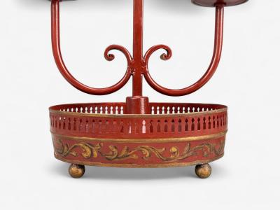 Chinese Export Painted Metal Brass Red Japanned Table Lamp 20th C