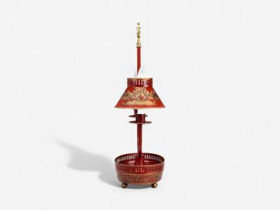 Chinese Export Painted Metal Brass Red Japanned Table Lamp 20th C