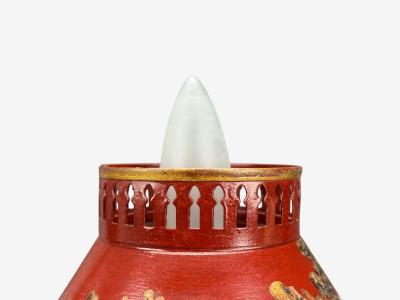 Chinese Export Painted Metal Brass Red Japanned Table Lamp 20th C