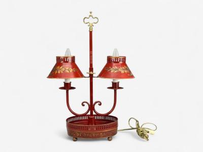 Chinese Export Painted Metal Brass Red Japanned Table Lamp 20th C