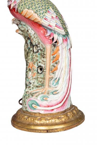 Chinese Export Porcelain Phoenix Table Lamp