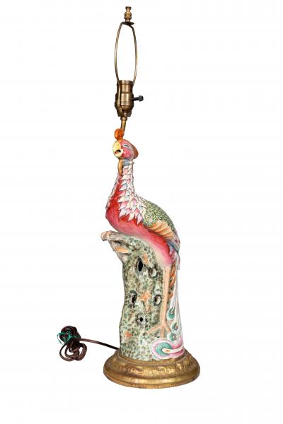 Chinese Export Porcelain Phoenix Table Lamp