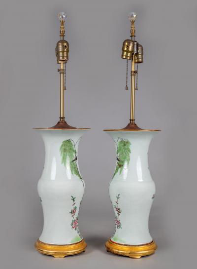 Chinese Export Porcelain Table Lamps with Shades a Pair