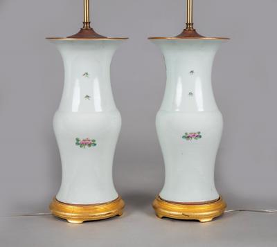 Chinese Export Porcelain Table Lamps with Shades a Pair