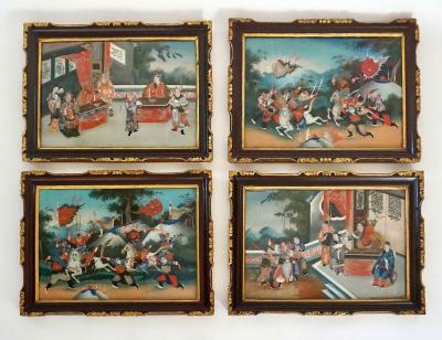Chinese Export Reverse Glass Paintings Set of Four