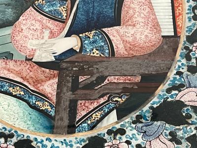 Chinese Export Reverse Glass Portrait Painting of an Opium Maiden circa 1880