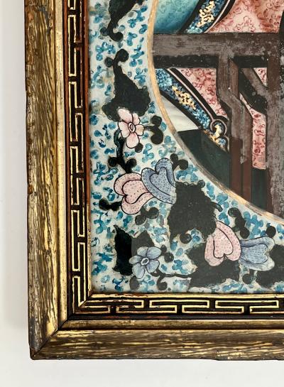 Chinese Export Reverse Glass Portrait Painting of an Opium Maiden circa 1880