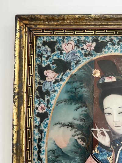 Chinese Export Reverse Glass Portrait Painting of an Opium Maiden circa 1880