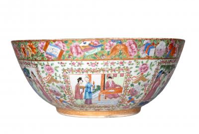Chinese Export Rose Mandarin Punch Bowl