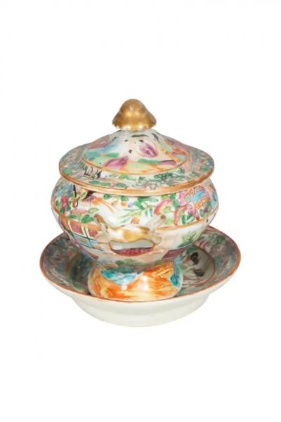 Chinese Export Rose Mandarin Sauce Tureen And Underplate