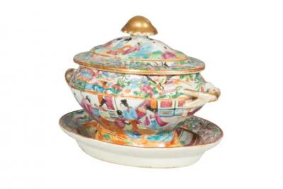 Chinese Export Rose Mandarin Sauce Tureen And Underplate