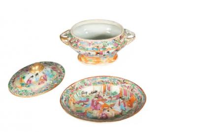 Chinese Export Rose Mandarin Sauce Tureen And Underplate