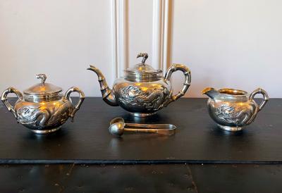 Chinese Export Silver Tea Set with Original Box Zee Wo