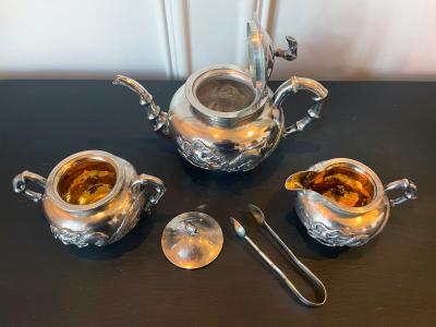 Chinese Export Silver Tea Set with Original Box Zee Wo