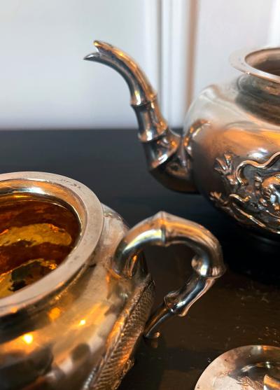 Chinese Export Silver Tea Set with Original Box Zee Wo